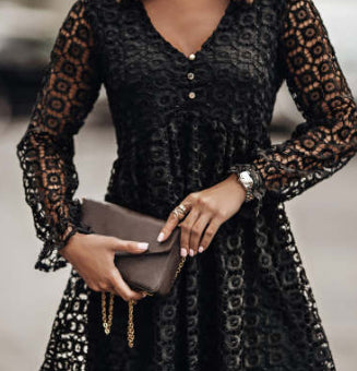 Lace Stitching Long Sleeve Dress Women.