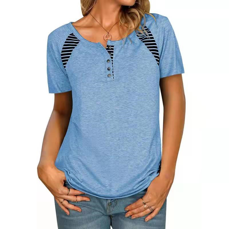 Womens Short Sleeve Printed Striped Casual TShirt Top.