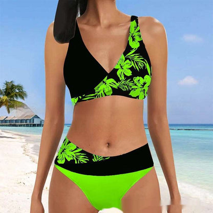 Lace Tie Halter Printed Swimsuit