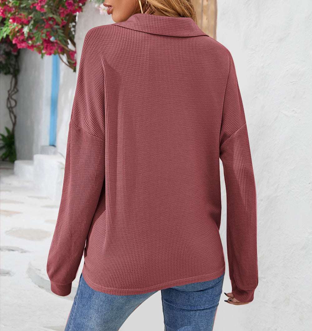 Fashion Lapel Button Sweatshirt Casual Loose