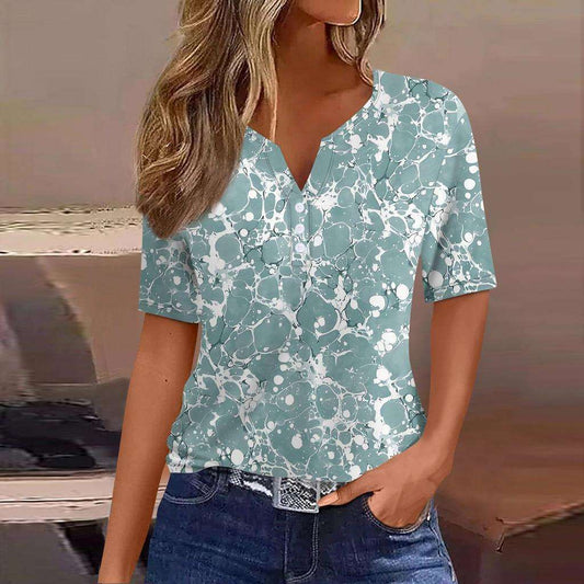 Flower Print Three-button V-neck shirt