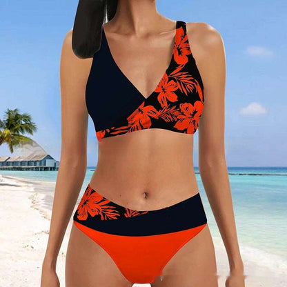 Lace Tie Halter Printed Swimsuit