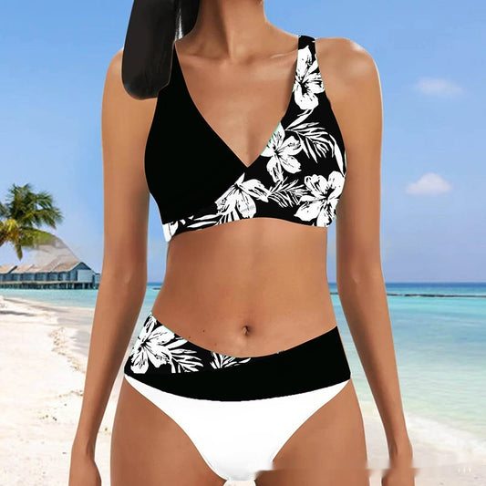 Lace Tie Halter Printed Swimsuit