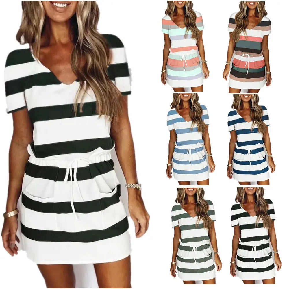 Stripe Chic V-neck Dress - Image #2