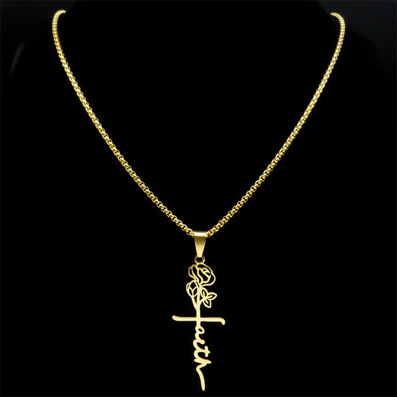 Cross Rose Necklace 18K Gold.