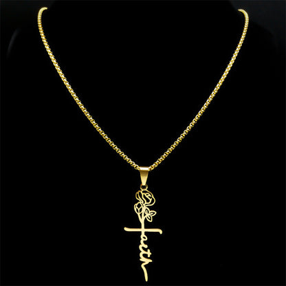 Cross Rose Necklace 18K Gold.