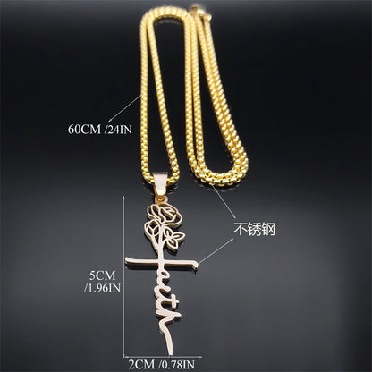 Cross Rose Necklace 18K Gold.