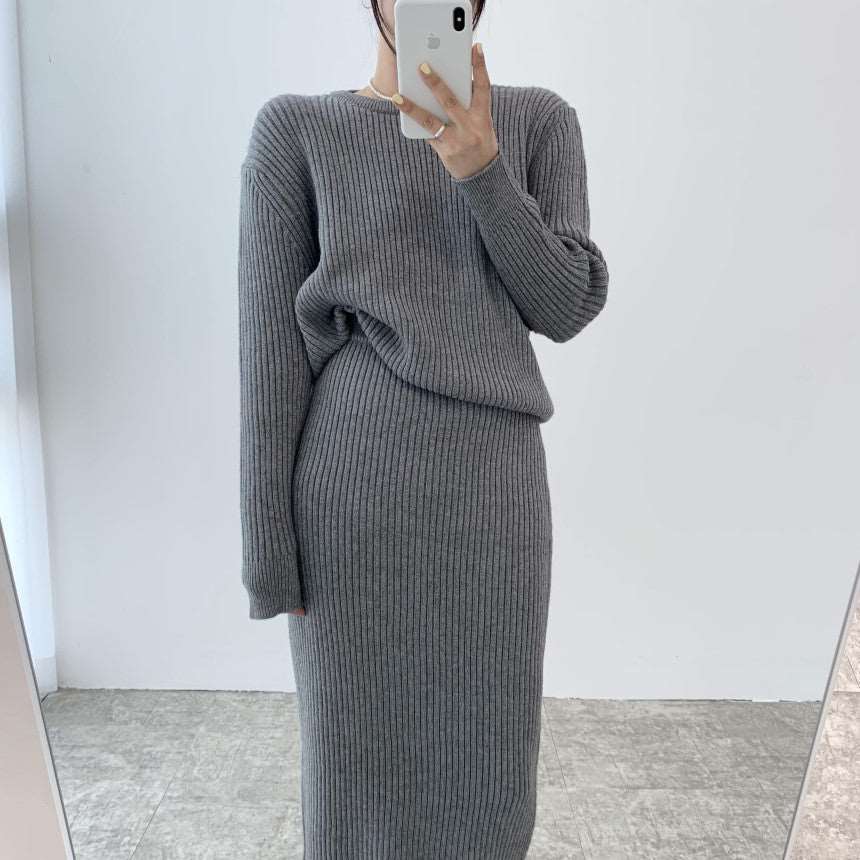 Women's New Autumn And Winter Sweaters Sheath Dress Two-piece Set.