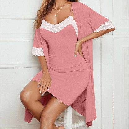 Pyjamas Suit Lace Stretch Slip Nightdress Nightgown Breathable Two-piece Set Sexy Home Wear