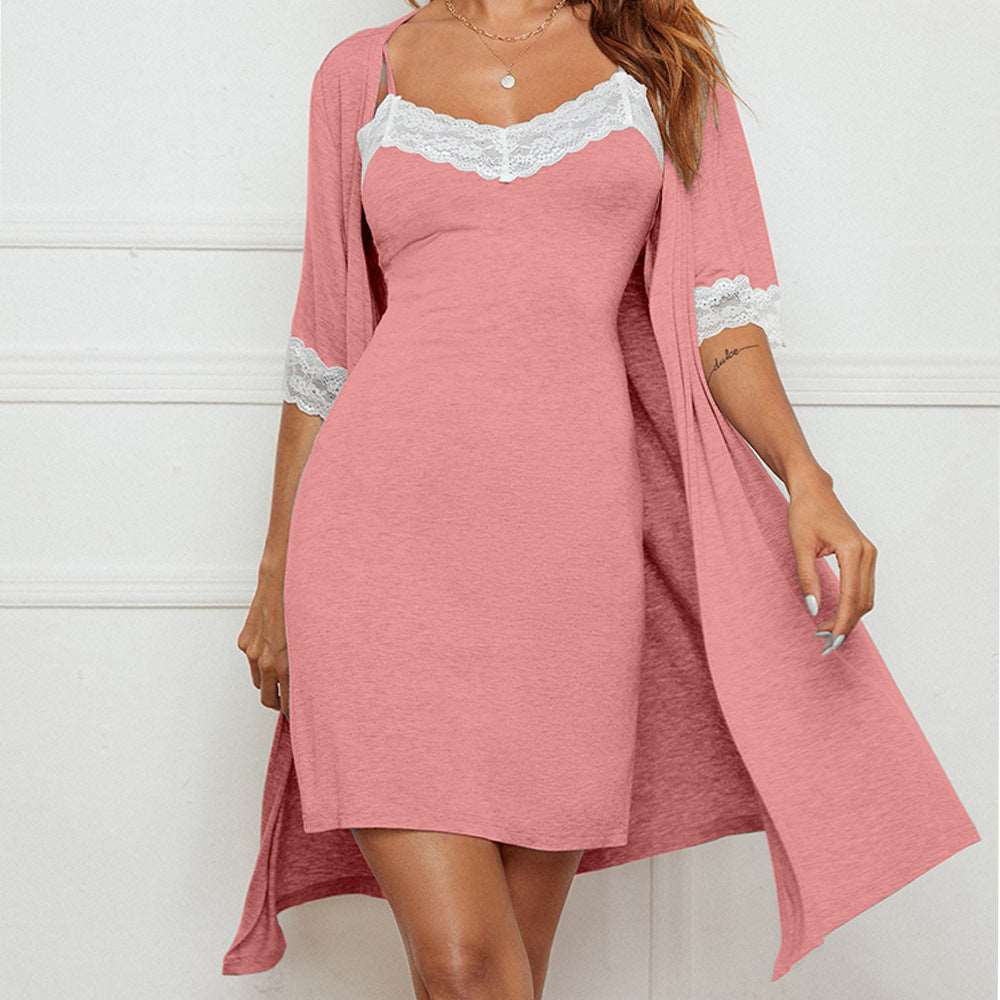 Pyjamas Suit Lace Stretch Slip Nightdress Nightgown Breathable Two-piece Set Sexy Home Wear