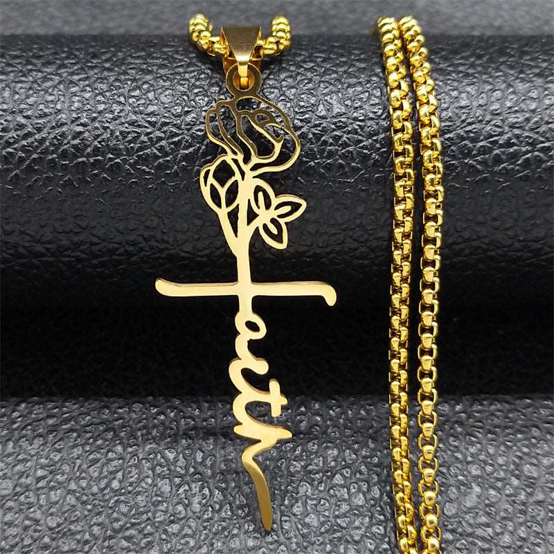 Cross Rose Necklace 18K Gold