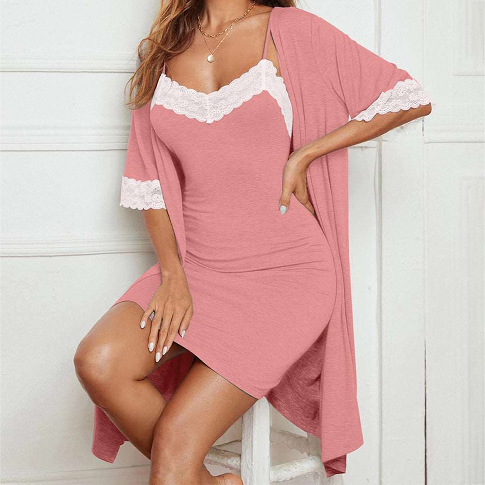 Pyjamas Suit Lace Stretch Slip Nightdress Nightgown Breathable Two-piece Set Sexy Home Wear