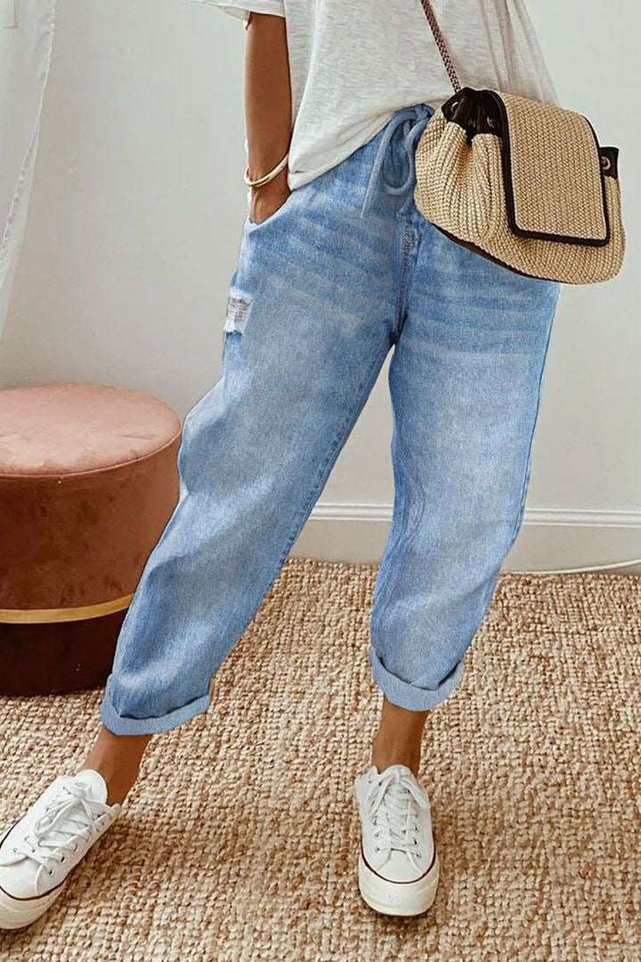 Chic Draw Washed Denim Pants