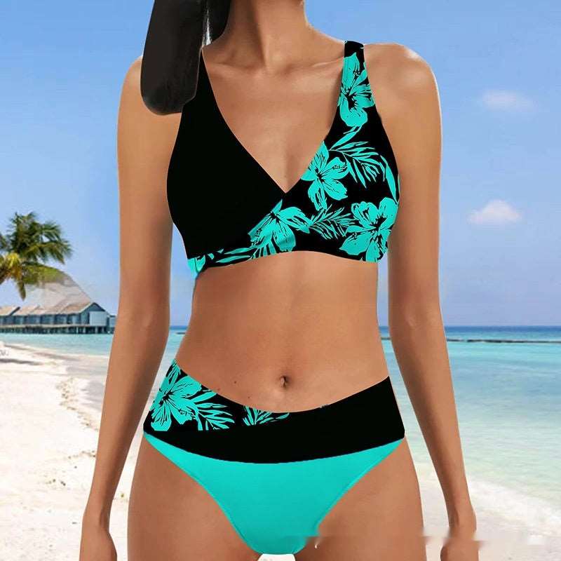 Lace Tie Halter Printed Swimsuit