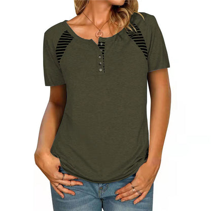 Womens Short Sleeve Printed Striped Casual TShirt Top.