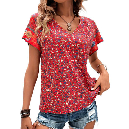 Blossom Charm V-neck Blouse - Ridnaps fashion