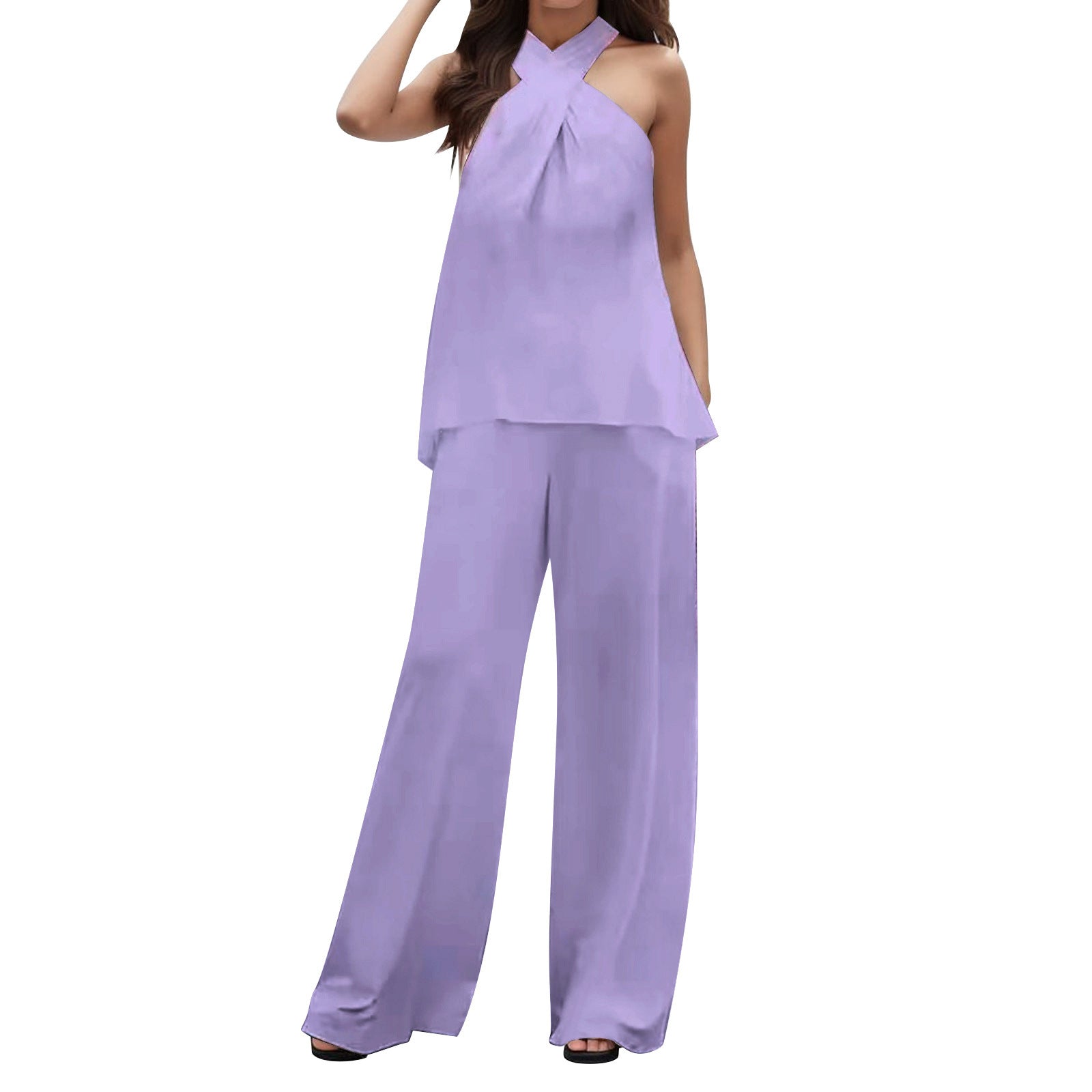 Breeze Ease Duo V-neck top with wide leg pants - Ridnaps fashion