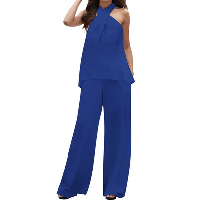 Breeze Ease Duo V-neck top with wide leg pants - Ridnaps fashion