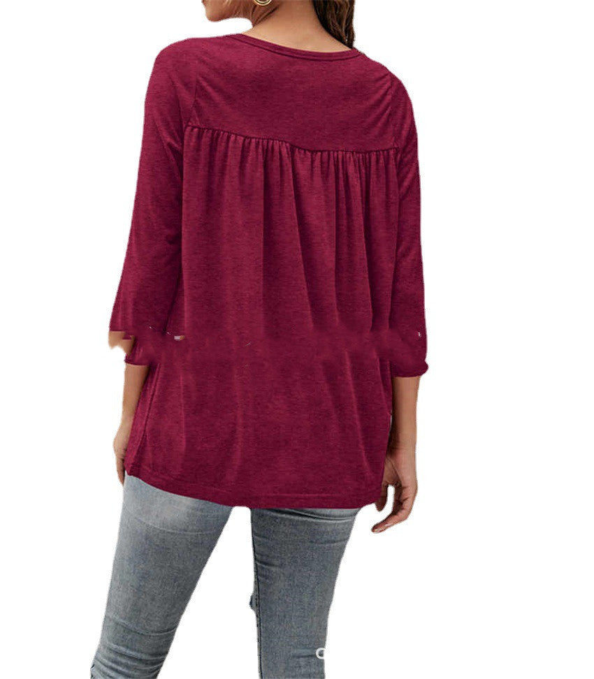 Long sleeve lace pleated womens clothing.