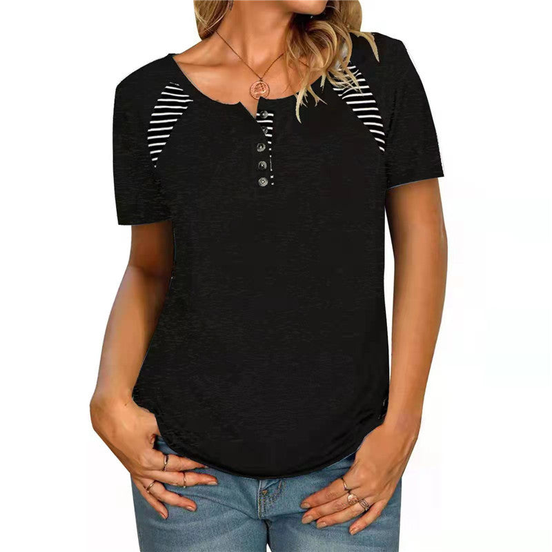 Womens Short Sleeve Printed Striped Casual TShirt Top.