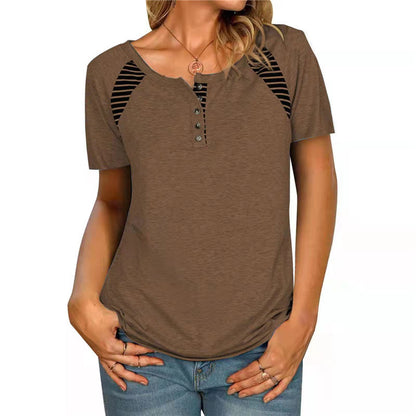 Womens Short Sleeve Printed Striped Casual TShirt Top.