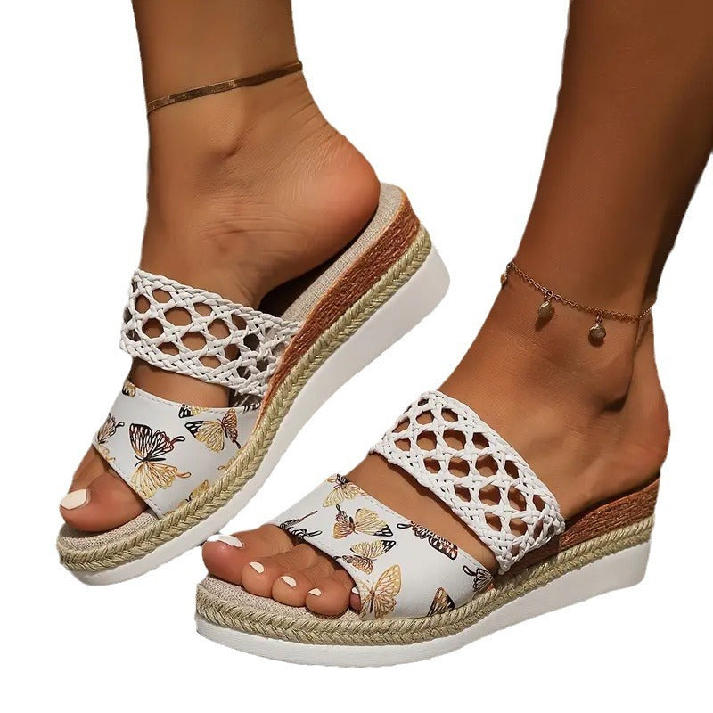 R.F Plus Size Rope Bottom Platform Sandals