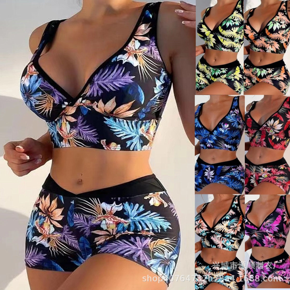 Two-piece Swimsuit Printed Boxer Multi-color Swimsuit.