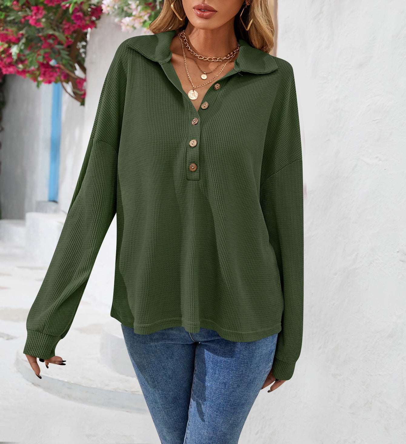 Fashion Lapel Button Sweatshirt Casual Loose